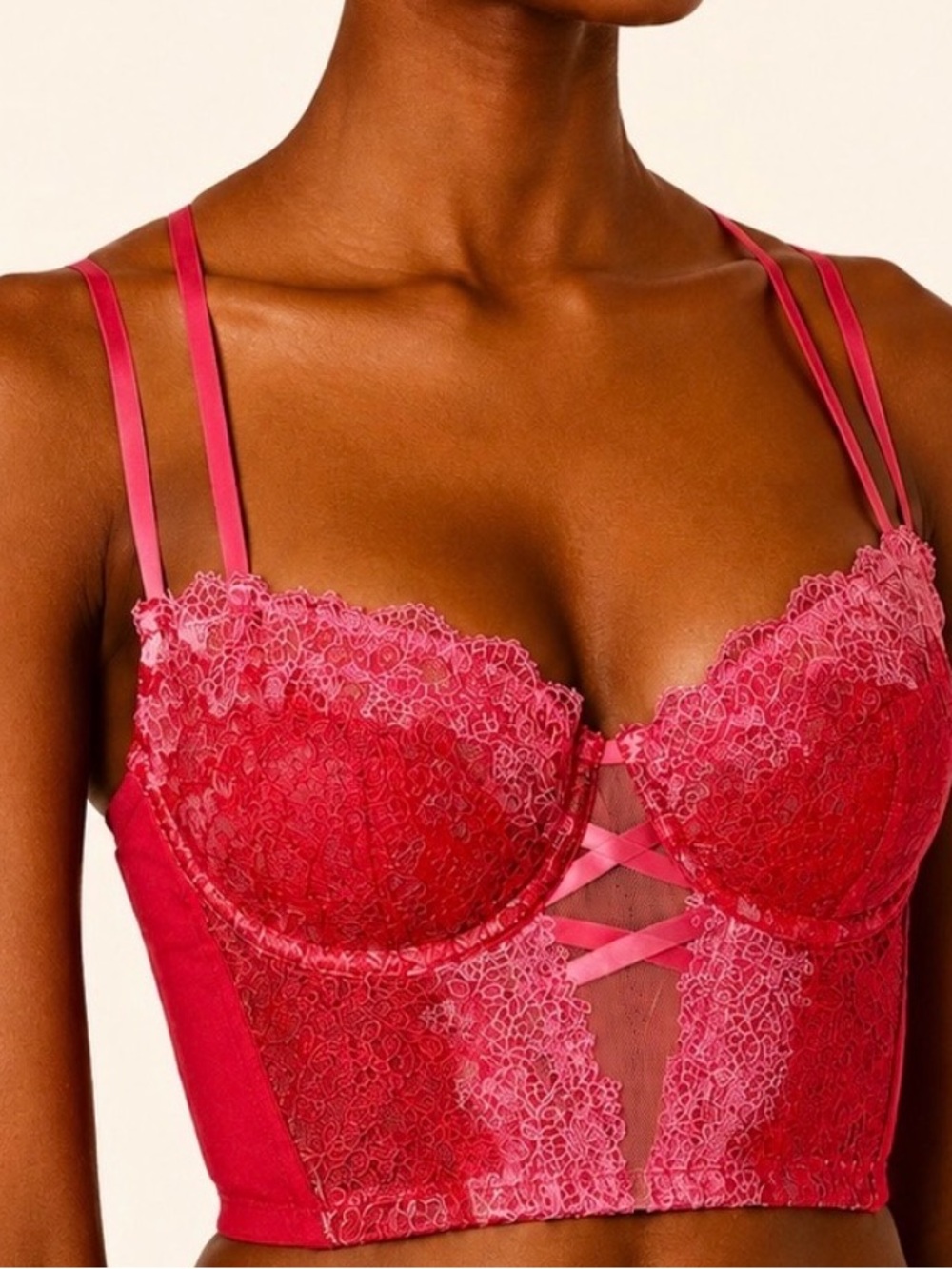 NWT Cosabella Veneto Balconette Bustier 36B Rossa Quartz Pink Lace Longline Bra
